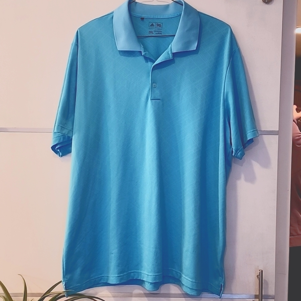Adidas polo aqua blue size XXL chest 28 in. And length 33in.